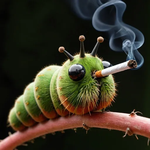 Prompt: A smoking caterpillar 
