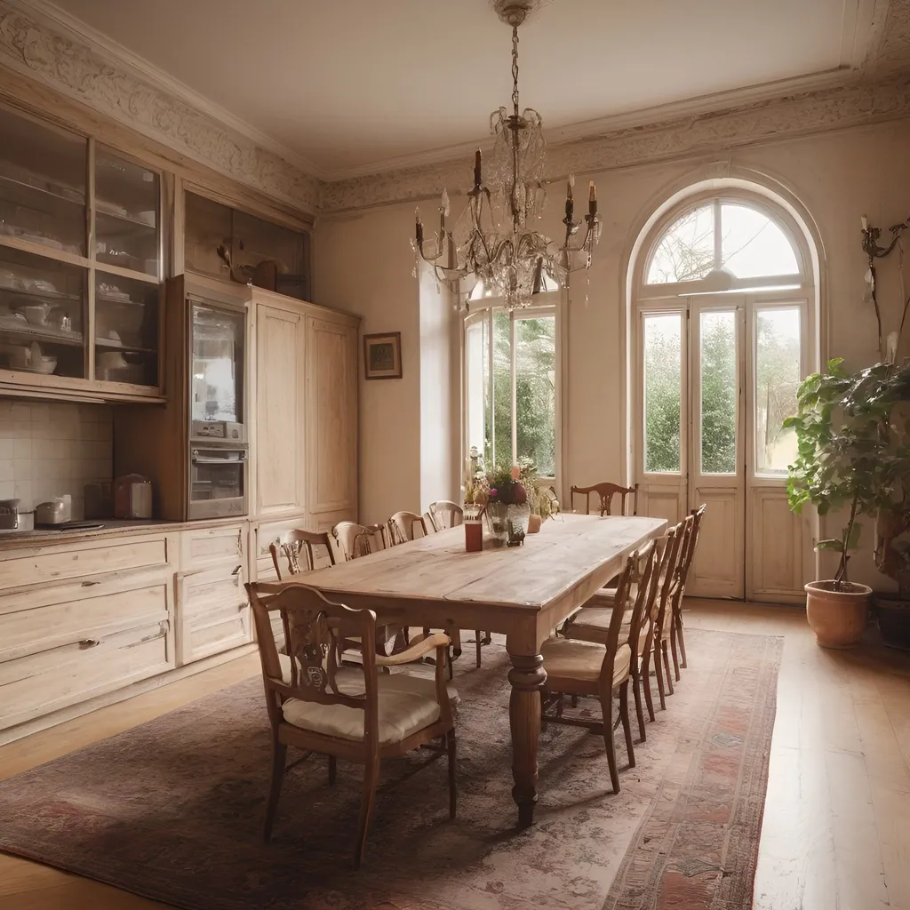Prompt: Luxurious vintage kitchen in an old mansion, spacious wooden furniture, modern fridge, big door to a garden, big family dining table, high quality, detailed, spacious, luxurious, vintage, warm tones, ample lighting