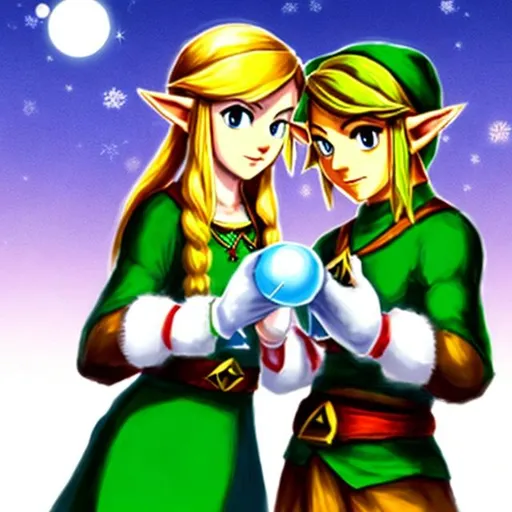 Prompt: Zelda and link as a lesbian couple who are celebrating Christmas together. 