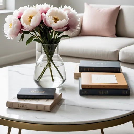 Prompt: hyperminimalist Commercial photography closeup detail, contemporary coffee table with some books on it, tray and peony flowers in a vase, bright and airy image, Iconic Works of Design, Natural Fibers, brass, marble, neutral colors, balance and symmetry, organized minimalism —style raw --s 90 --ar 4:5 --v 6.0
--seed 2336625323

