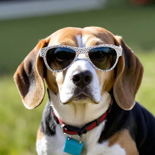 Prompt: 3 years old beagle wearing a sunglass