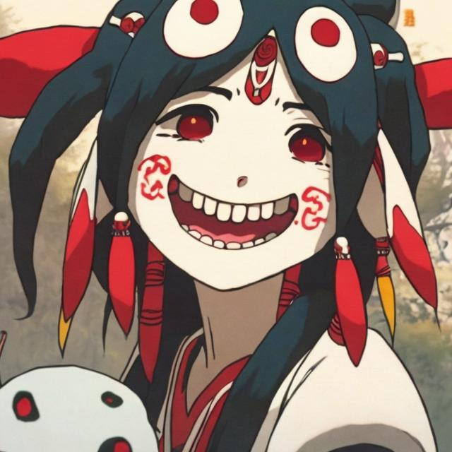 Prompt:  mononoke hime female smiling happy   (asian like girl)