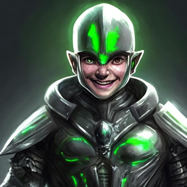 Prompt: realistic Oswaldo retarded shy smiling  (italian like man white skin) with full ancient alien like armor ( black and green colored) mid body 