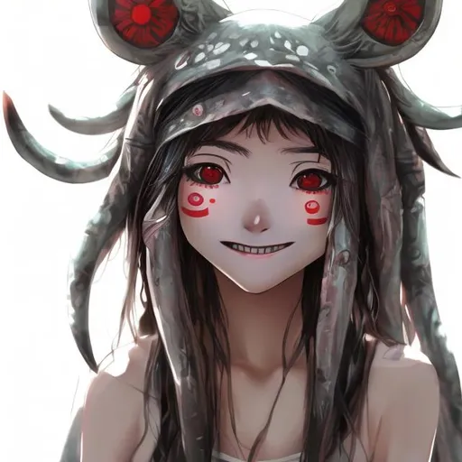 Prompt: realistic mononoke hime female shy smiling  (latina like girl) 