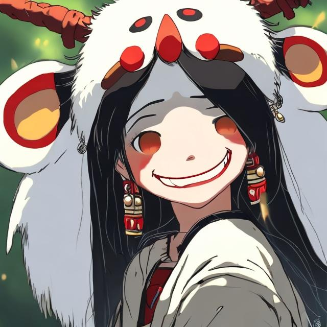 Prompt:  mononoke hime female smiling happy   (asian like girl)