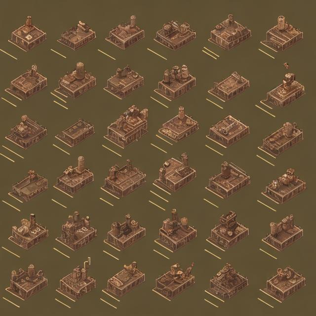 Prompt: Isometric steampunk sprite sheet