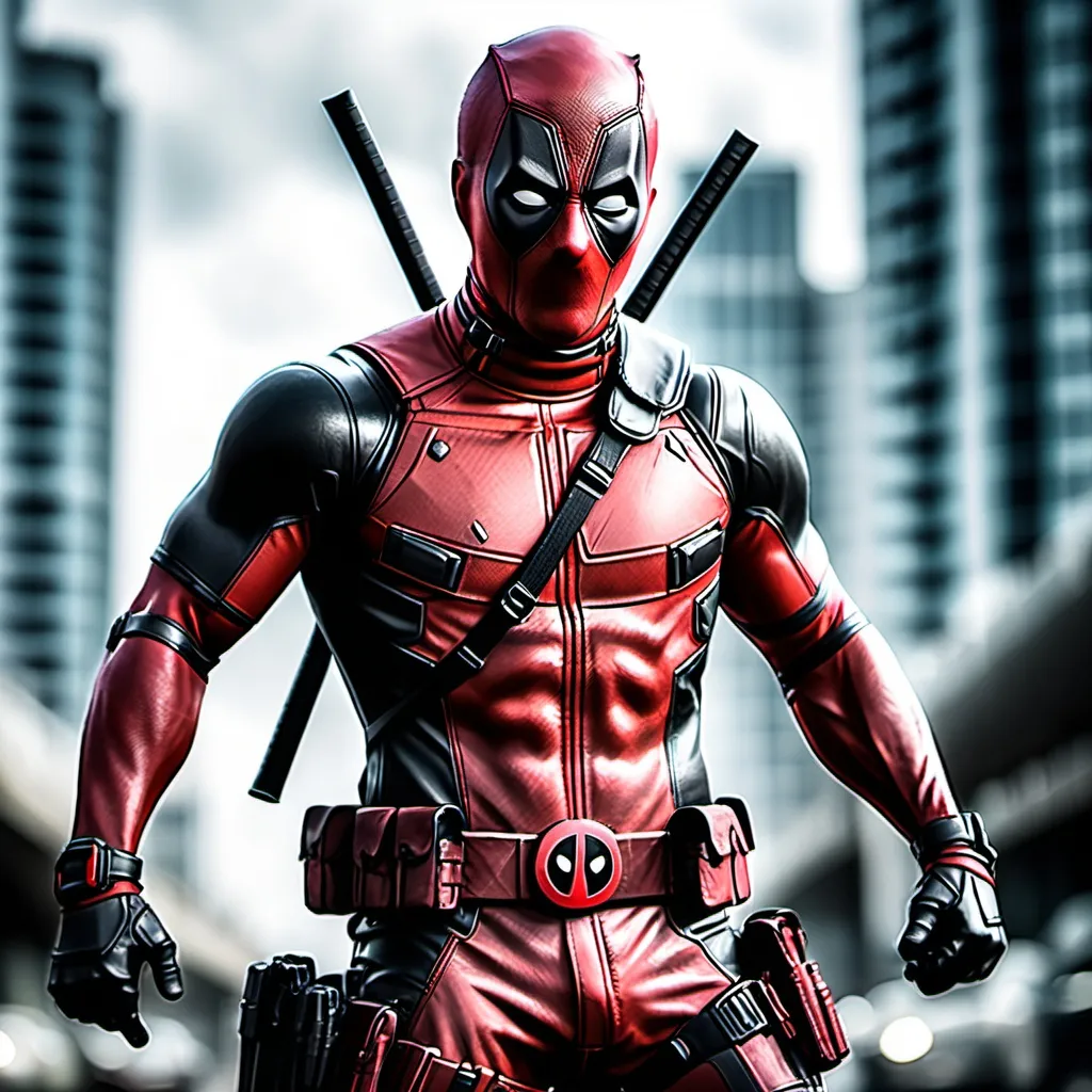 Prompt: Create high octane action packed image of deadpool