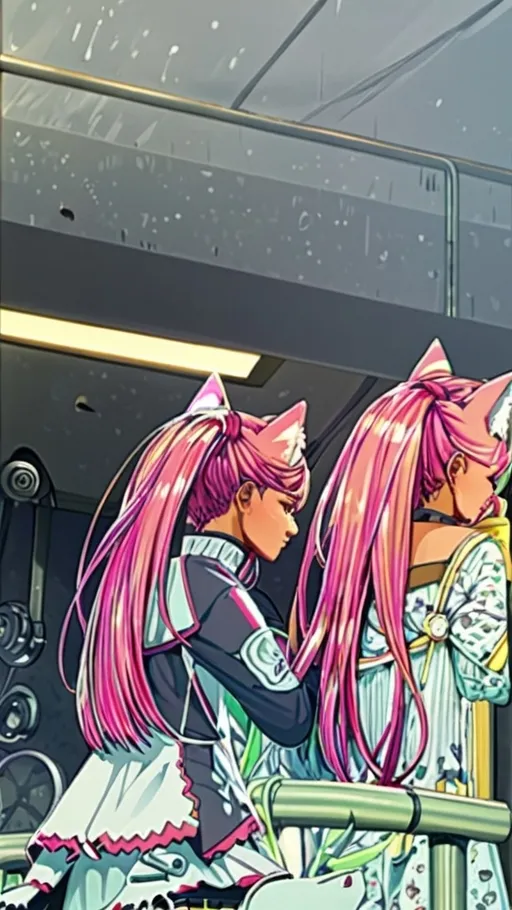 Prompt: anime, girl, detailed, pink hair, shy, cat ears, very detailed