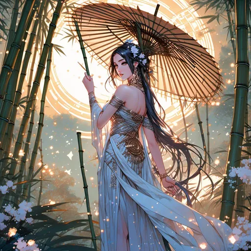 Prompt: <mymodel> beautiful greek goddess of pandas in the bamboo grove underneath the starry skies.