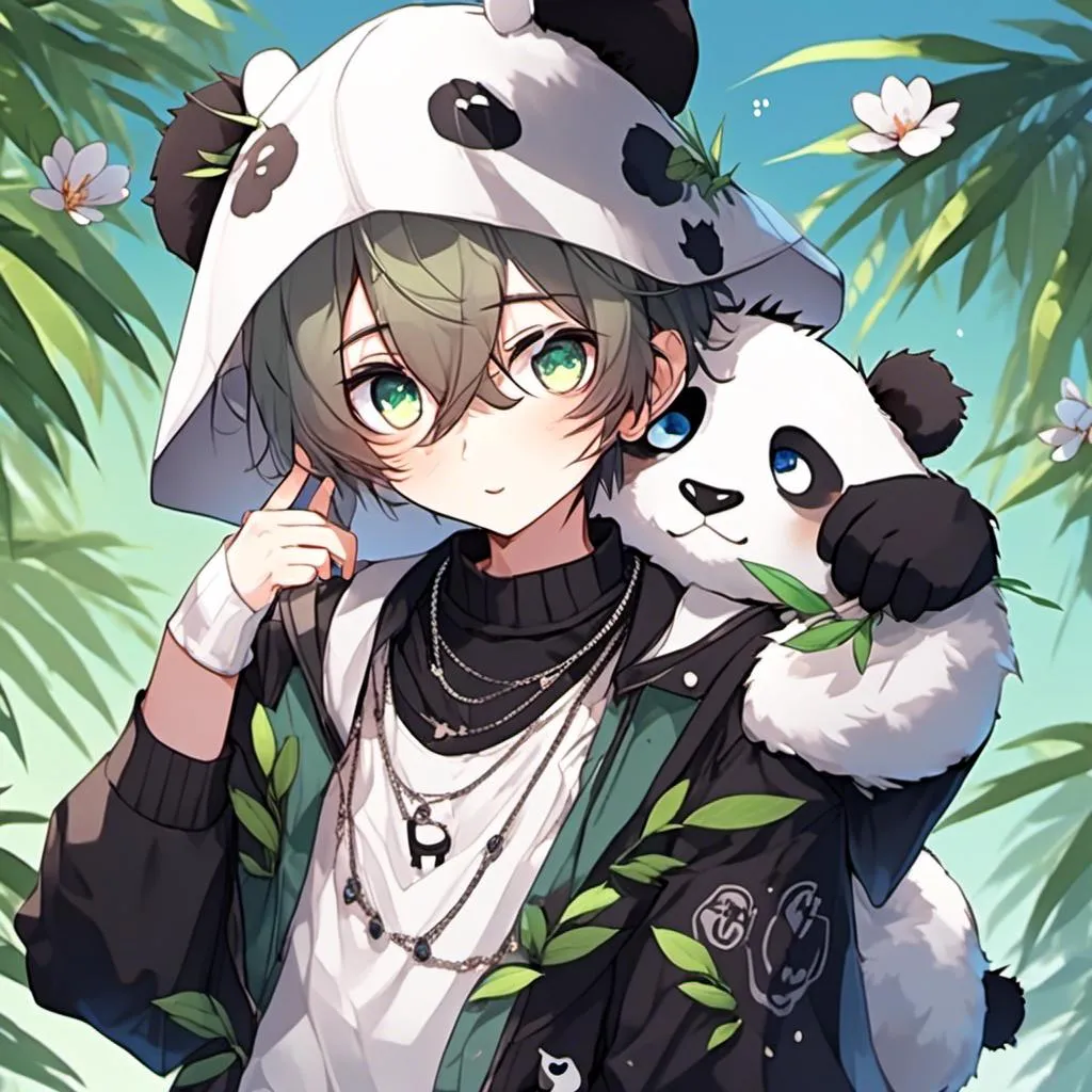 Prompt: <mymodel>Cute boy panda with olive skin