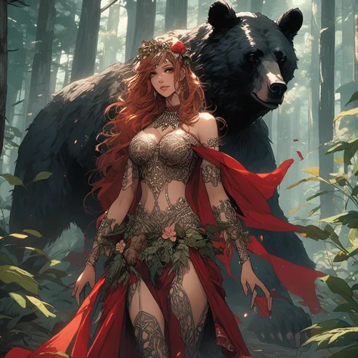 Prompt: <mymodel> Greek goddess of bears in the woods