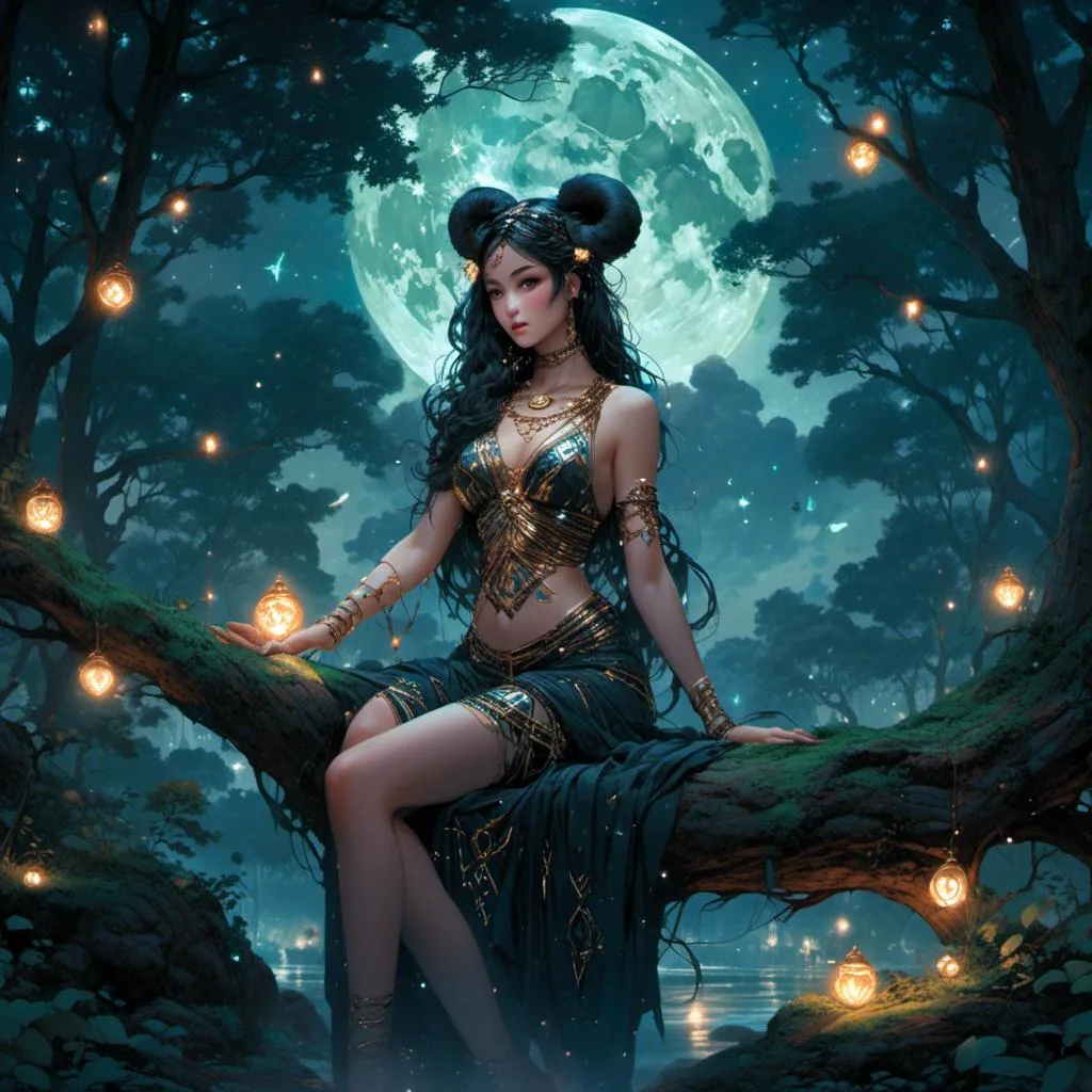 Prompt: <mymodel> beautiful greek goddess of pandas in the woods underneath the starry skies.