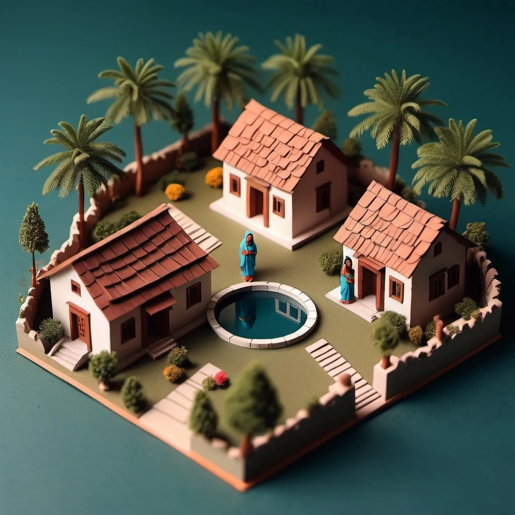 Prompt: Miniature isometric gurukul in a village 