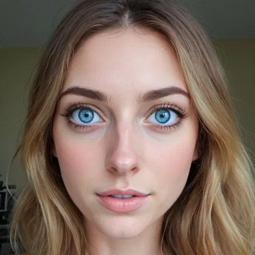 Prompt: tall nose andwithe face big blue eyes naswavy lmg hairs and beautiful woman

