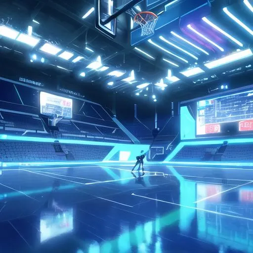 Prompt: "Create an artwork depicting a basketball player in the future winning the championship. Imagine a dynamic and futuristic basketball court with vibrant lighting and advanced technology. The player should be portrayed in an awe-inspiring moment of victory, displaying remarkable skill, agility, and determination. Incorporate elements that symbolize the future, such as holographic displays, floating basketballs, or futuristic sports attire. Use bold colors and energetic brushstrokes to convey the excitement and intensity of the championship moment. Let your imagination soar and bring this futuristic basketball triumph to life through your AI-generated artwork."