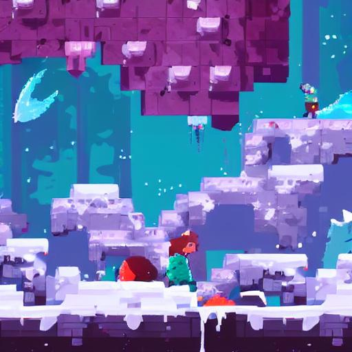 Prompt: celeste game, tv series, cinematic shot boss fight