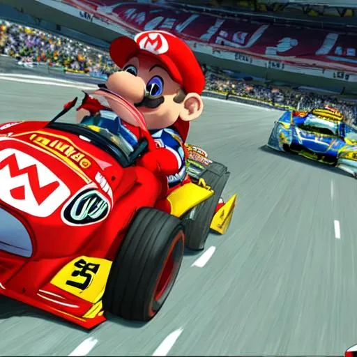 Prompt: mario kart nascar