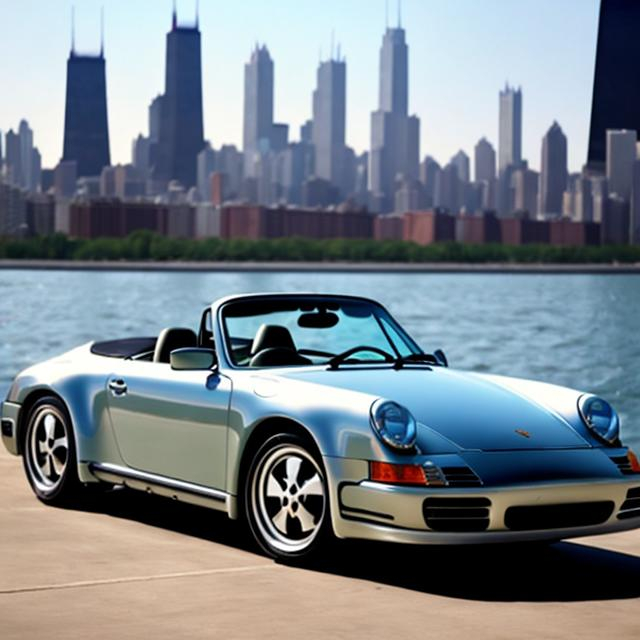 Prompt: porsche convertible with chicago skyline in background
