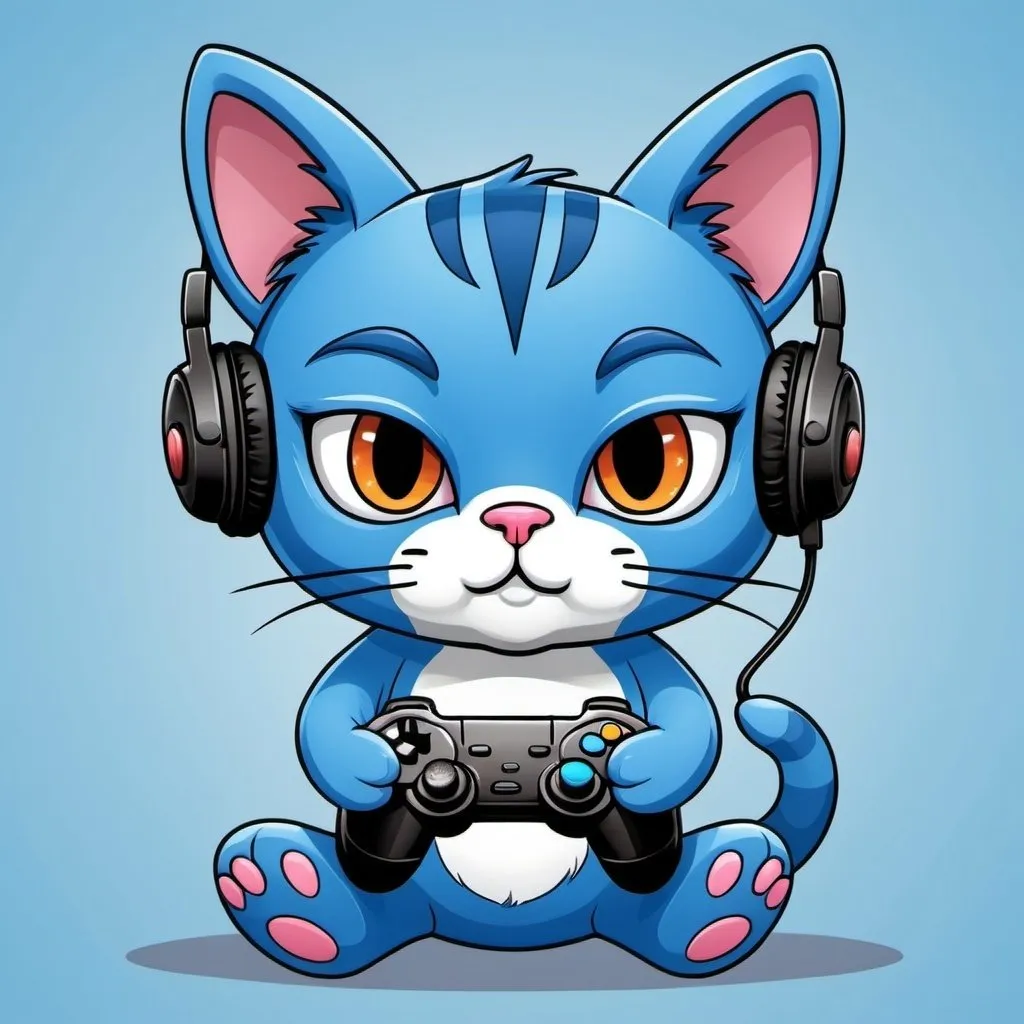 Prompt: Cartoon blue Cat gamer