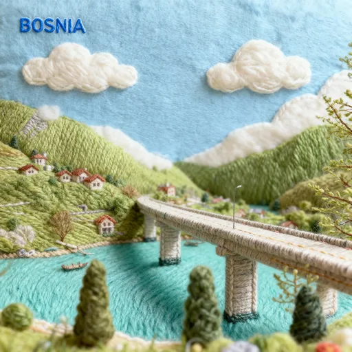 Prompt: Use the uploaded image as a primary reference and create a handmade thread art piece, a diorama made of yarn and felt. Macro photography, soft diffused light, pastel palette, high-detailed fibers and stitches, a cozy, fairytale atmosphere, and a slightly reduced scale, like a diorama