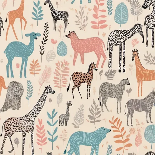 Prompt: Doodle, wall motif, using soft colours, motif with boarder, animal print as base