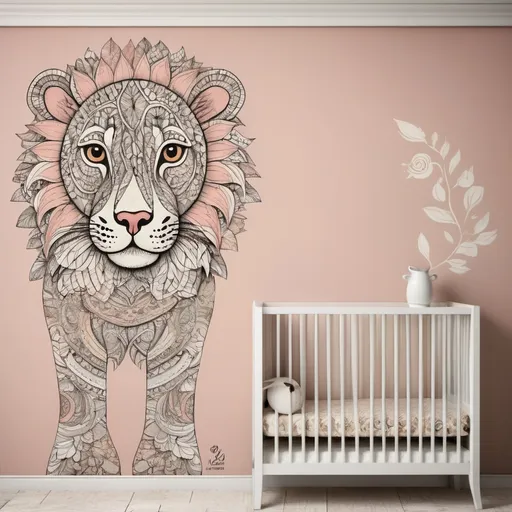 Prompt: Doodle, wall motif, using soft colours, motif with boarder, animal print as base
