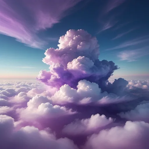 Prompt: Cloud floating in a blue and purple sky, ethereal and dreamy, soft and fluffy texture, high quality, digital art, cool tones, atmospheric lighting, serene and calm
