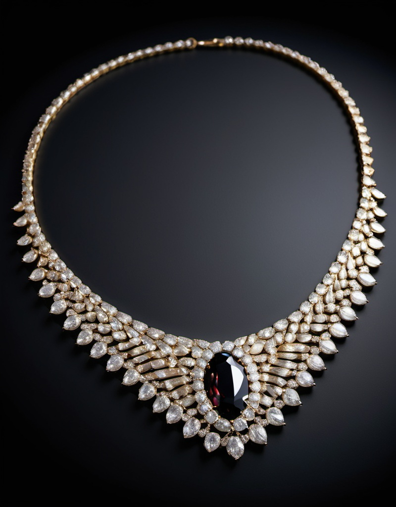 Prompt: Luxury Necklace, dark background, commercial photograph, professional, highly detailed