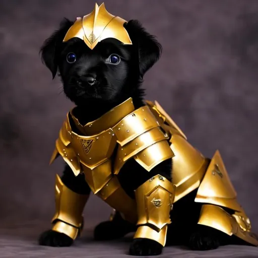Prompt: red warrior puppy in gold armor