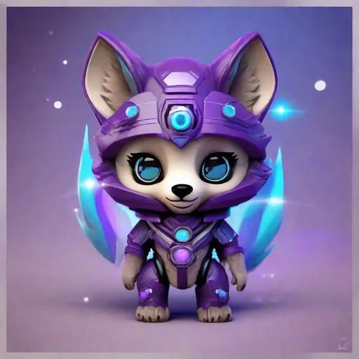 Prompt: sci fi wolf cub with purple and blue accents