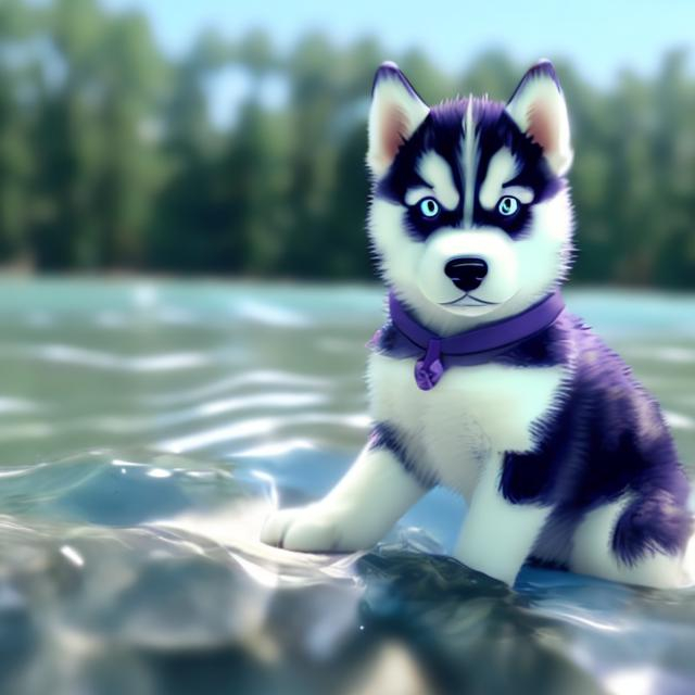 Prompt: a husky puppy in the shore water anime