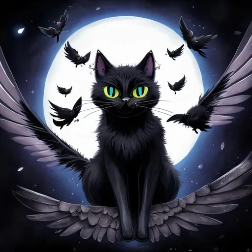 Prompt: a black cat with black wings in a black world lots of detail