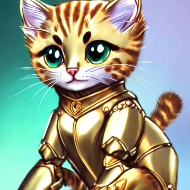 Prompt: a gold kitten in diamond armor anime