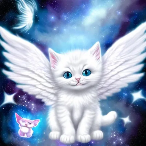 Prompt: a angel kitten that is white in space