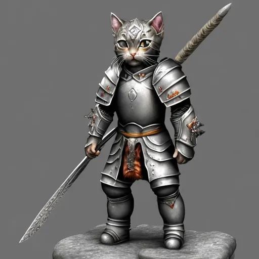 Prompt: warrior kitten in gray armor lots of detail