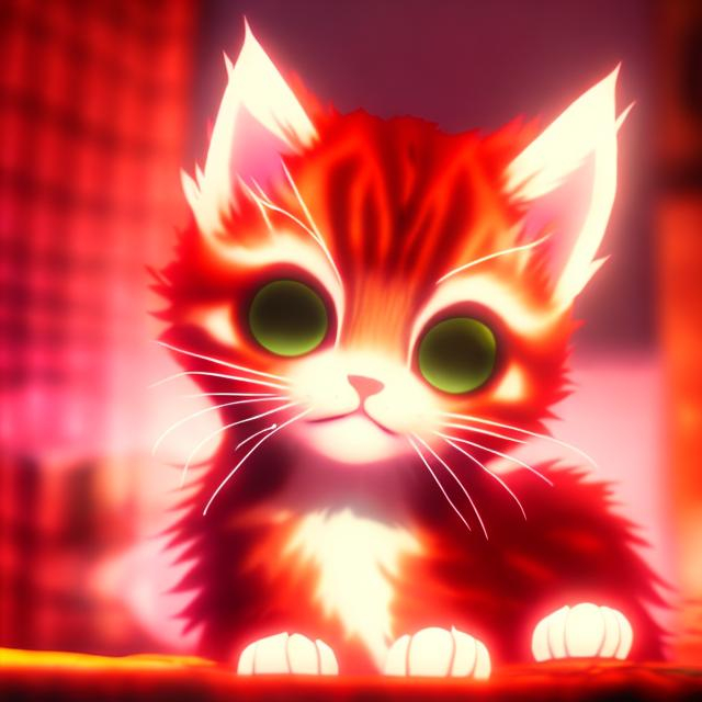 Prompt: a glowing red kitten anime