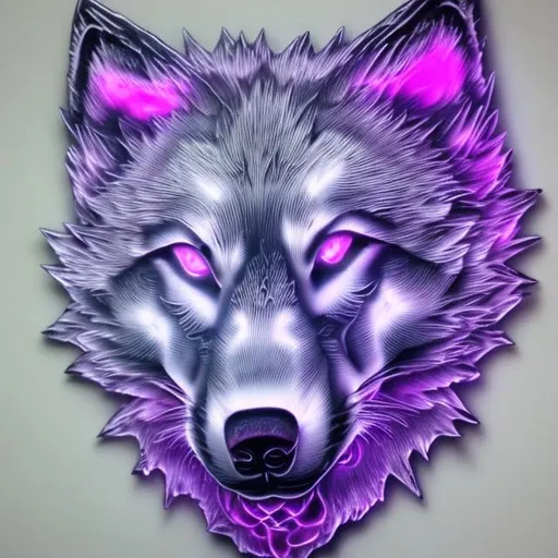 Prompt: glowing wolf cub with accents of purple and light blue detailed realistic
