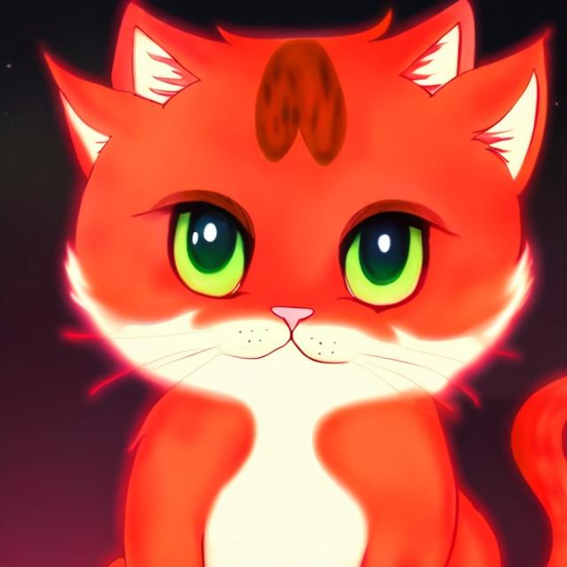 Prompt: a glowing red cat anime