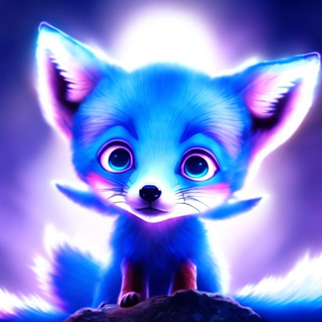 Prompt: a glowing blue baby fox anime