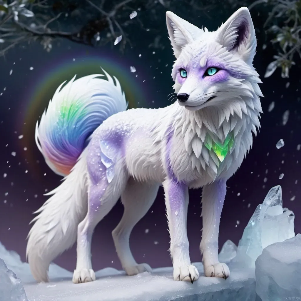 ice elemental fox, feral fox, kitsune, nine-tailed f
