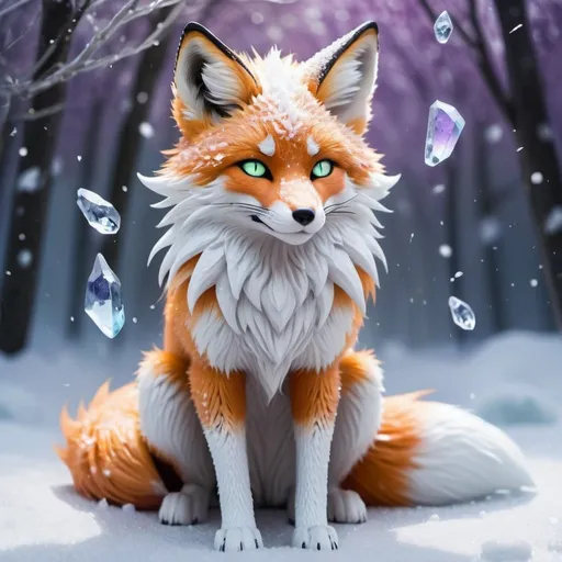 Prompt: ice elemental fox, samurai feral fox, kitsune, nine-tailed fox, snowy lilac fur, bright rainbow purple aurora eyes, periwinkle green ears, frost, falling snow, shattered ice, soft moonlight,stunning youthful vixen, gazing at viewer, gorgeous, muscular forelegs, athletic, agile, small but absurdly powerful, enchanting, timid
no backroad cut out the fox