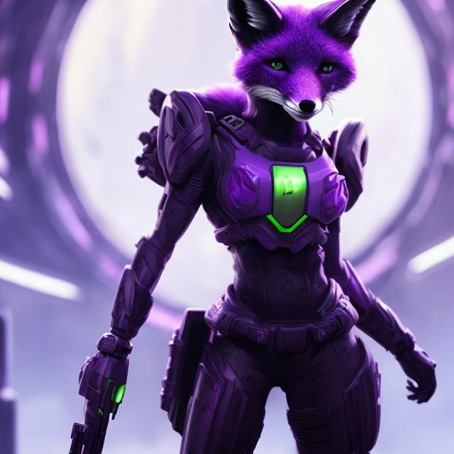 Prompt: fox that's purple and lime detailed futuristic settings sci fi