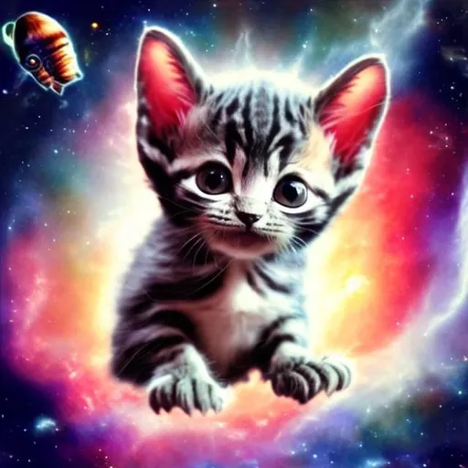 Prompt: a alien kitten in space