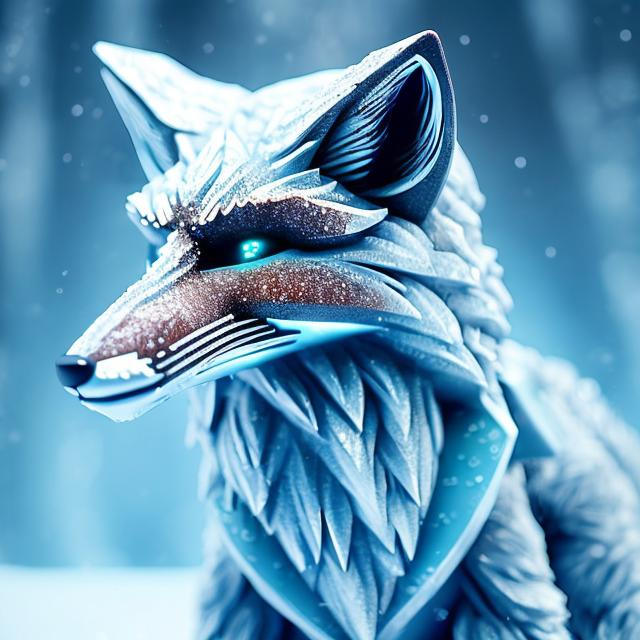 Prompt: fox made of ice detailed futuristic settings