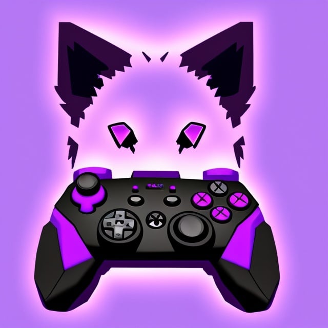 Prompt: violet colored wolf cub with a gaming controller in its paws the lighting is a little dark