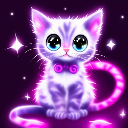 Prompt: a glowing purple kitten anime