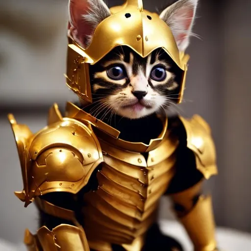 Prompt: a kitten in gold armor
