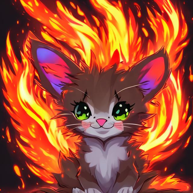 Prompt: a glowing fire kitten anime