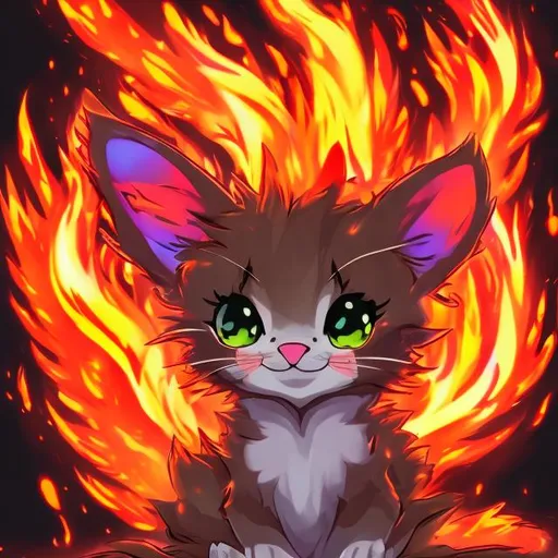 Prompt: a glowing fire kitten anime