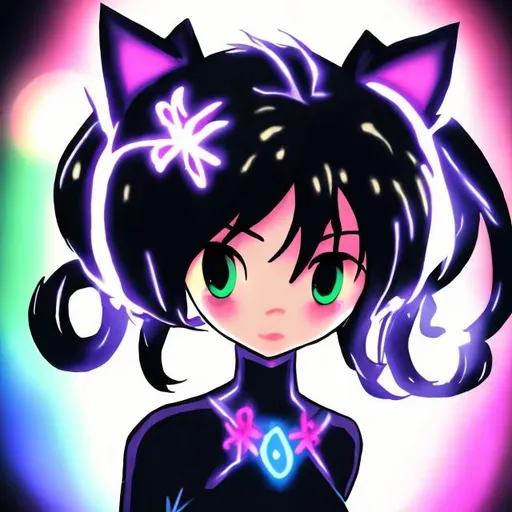 Prompt: a glowing black cat anime